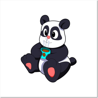 Panda with Cup of Coffee Posters and Art